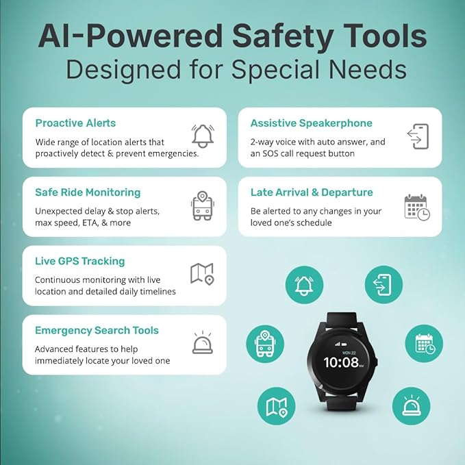 AngelSense Assistive Technology Watch with Personal GPS Tracker for Teens, Adults, Seniors, Autism, Special Needs, Dementia, Speakerphone, SOS Button, Live Tracking, Subscription Required