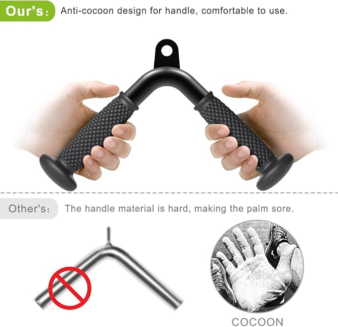 SELEWARE Triceps LAT Pulldown Attachments Home Gym Workout Accessories with Non-Slip Soft Rubber Grip Cable Machine Attachments Triceps Rope Double D Row Handle Pull Down Bar Straight Bar Exercise