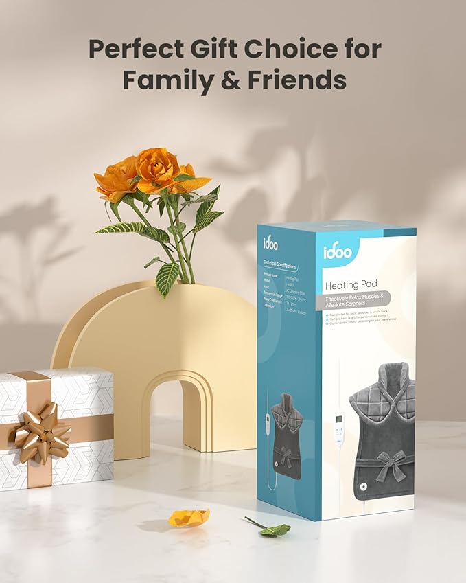 iDOO Heating Pad for Back Neck & Shoulders Pain Relief, Large Full Body Electric Heat Pad, Birthday Christmas Gifts for Women Men Seniors, FSA Eligible Items Only List, 6 Heat Settings Auto-Off,Pink