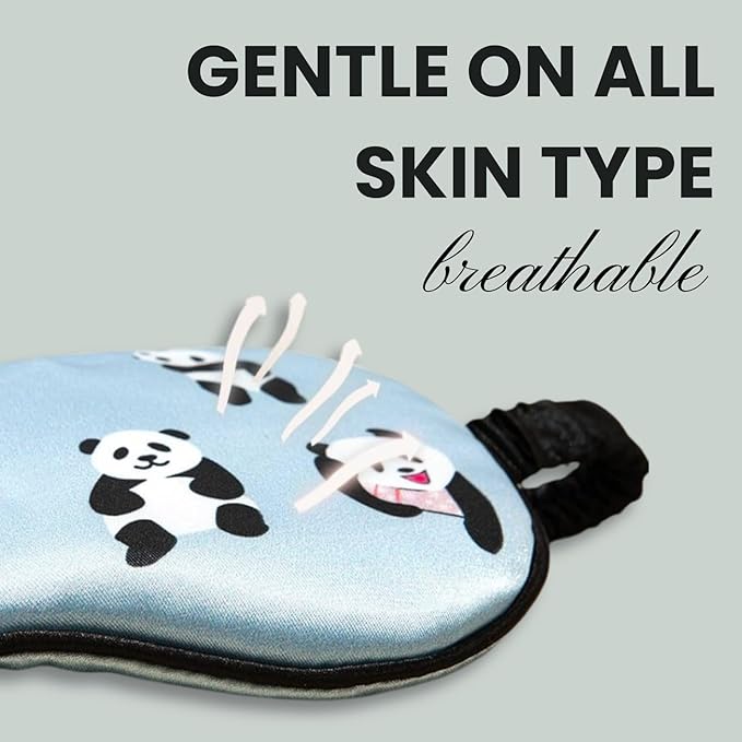 Satin Sleep Eye Mask, Cute Panda Eye Mask for Sleep, Soft Silk Satin Sleeping Mask Blindfold for Women and Men, Blackout Eyeshade Eye Cover Travel Essentials