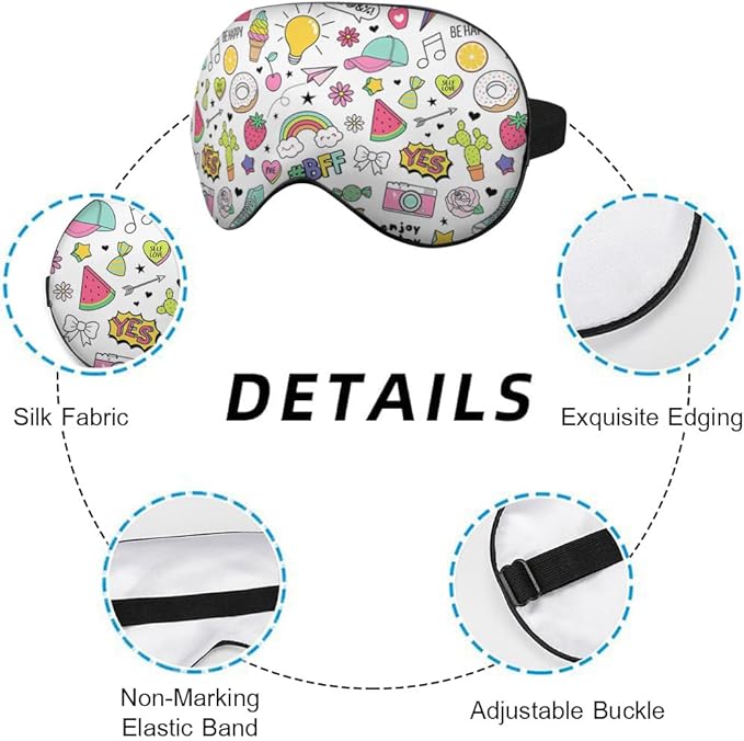 Summer Theme Sleep Mask Eye Mask Cactus Candy Cupcake Cap Donut Rainbow Arrow Sleep Mask Light Blocking Adjustable Smooth Soft Eye Masks for Women Deep Rest Travel