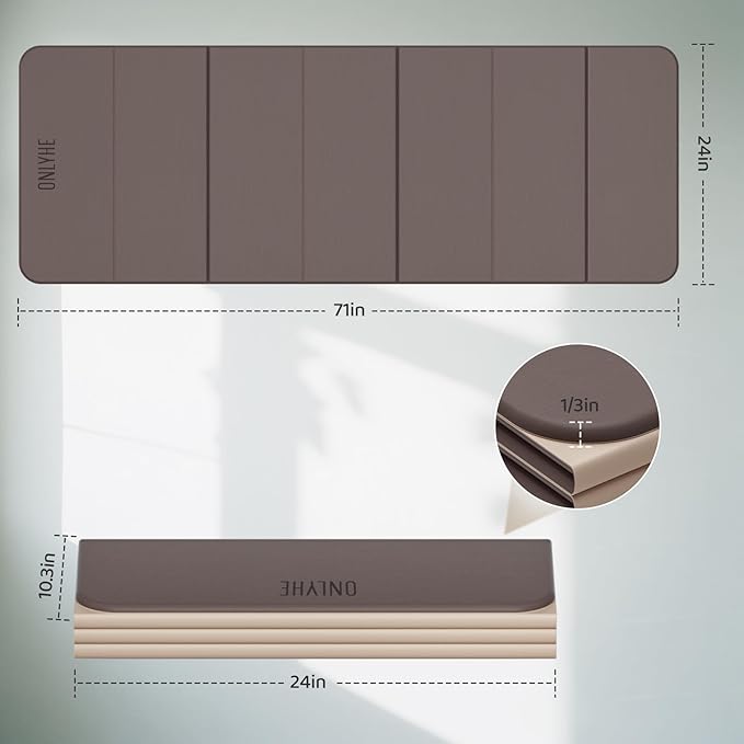 Foldable Yoga Mat,Exercise Mats for Home Workout,Comfortable and Durable,8mm Thick-Portable Folding Mat,Non Slip,Pilates Mat Thick,Outdoor Use,Meditation,Travel,Camping(71"x24" x0.31")