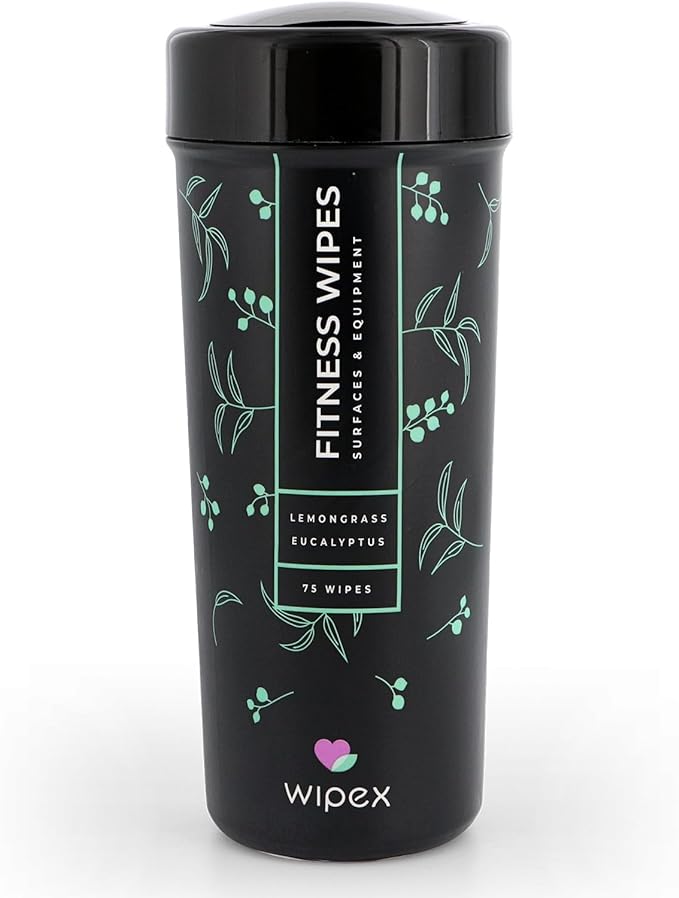 Wipex Fitness Equipment Wipes | Clean Gym Equipment, Yoga Mats, Peloton Bike Cleaner, Exercise Machine Wipes | Lemongrass, Eucalyptus, 75 Ct Canister
