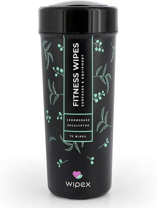 Wipex Fitness Equipment Wipes | Clean Gym Equipment, Yoga Mats, Peloton Bike Cleaner, Exercise Machine Wipes | Lemongrass, Eucalyptus, 75 Ct Canister
