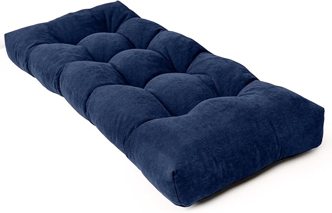 Bench Cushion 42 Inch - Chenille Fabric, High-Density Foam, Non-Slip Bottom, Soft Durable Indoor Tufted Long Seat Cushion for Window Garden Furniture (Deep Blue, 42x16x4 Inch)