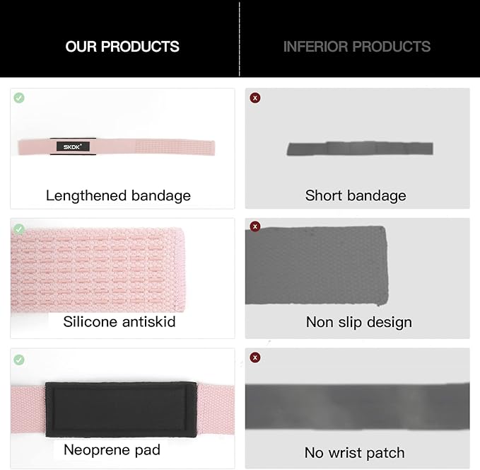 SKDK Cotton Hard Pull Wrist Lifting Straps Grips Band-Deadlift Straps with Neoprene Cushioned Wrist Padded and Anti-Skid Silicone - for Weightlifting, Bodybuilding, Xfit, Strength Training