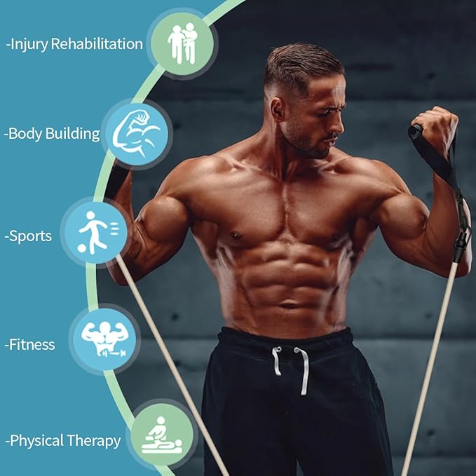 VEICK Resistance Bands, Exercise Bands for Working Out with Handles, Elastic Workout Bands for Men Women, Exercising Bands for Strength Training Equipment at Home Gym