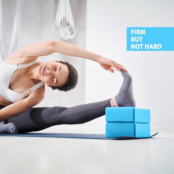 Yoga Blocks 2 Pack, Supportive Latex-Free Eva Foam Soft Non-Slip Blocks with Beveled Edges for Yoga, Pilates, Meditation - Yoga Accessories for Stability, Balance, Deepen Stretches