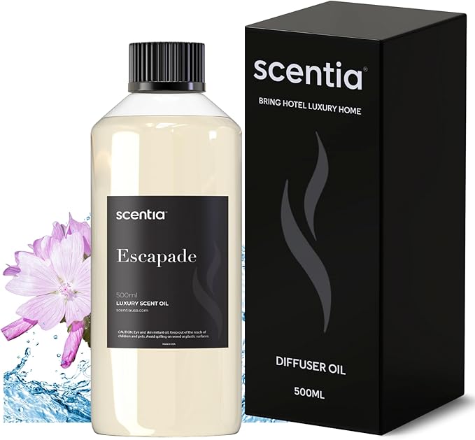 Scentia Hotel Diffuser Oil Inspired by 5-Star Hotel Scent - 500 ml 16.9 fl oz - Fragrance Oil Blend Botanical Jasmine & Marine Notes for Aromatherapy Diffusers - Escapade, Mothers Day Gift
