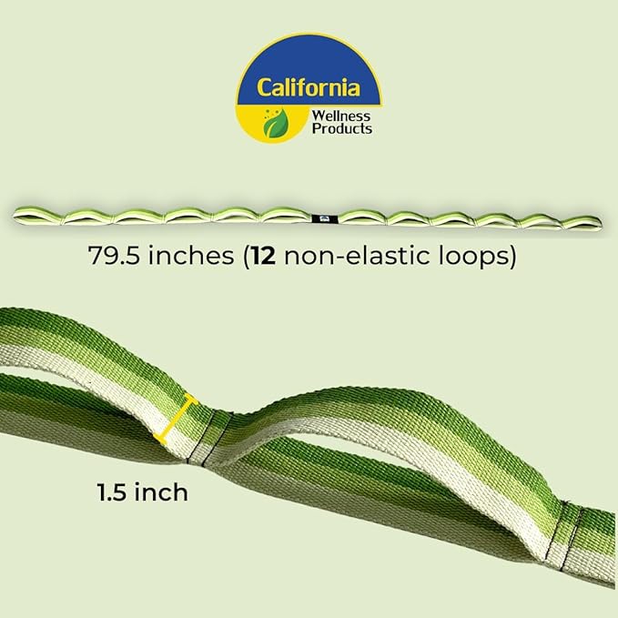 California Yoga Strap | Yoga Belt with Loops | 12 Multi Loop & Non-Elastic | Stretching Strap | Gym Workout & Exercise Bands | Physical Therapy | Improves Sitting Posture for Women & Men