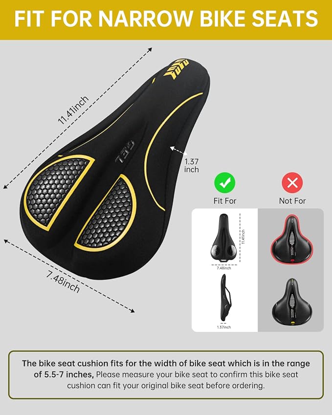 Bike Seat Cover for Men & Women Comfort, Narrow Bike Seat Cushion Cover, Padded Seat Cover for Bike, Soft Bicycle Seat Covers for BMX, Exercise Bikes, Indoor and Outdoor Cycling Seat Cover