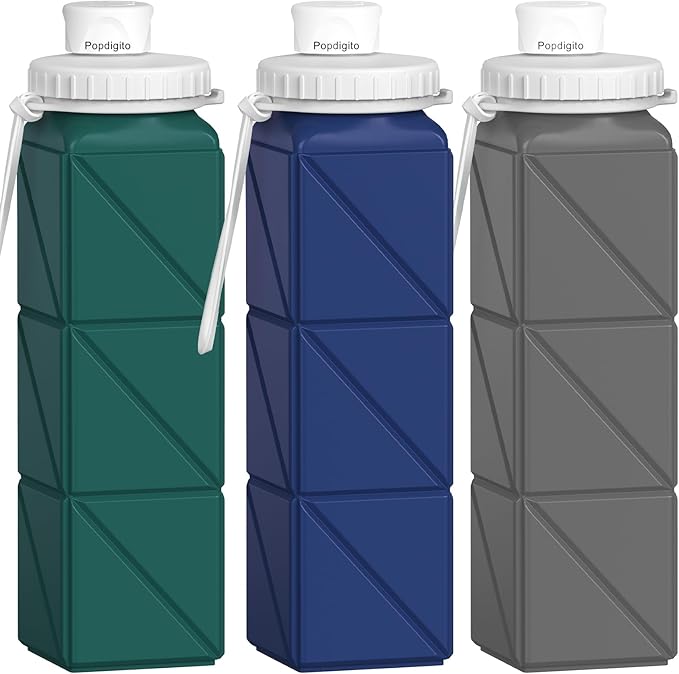 3 pack Collapsible Water Bottles,Silicone Foldable Portable Water Bottle 20.6oz, Lightweight Reusable Leakproof for Travel Hiking Camping Cycling Workouts Yoga Fitness Indoor Outdoor Sports