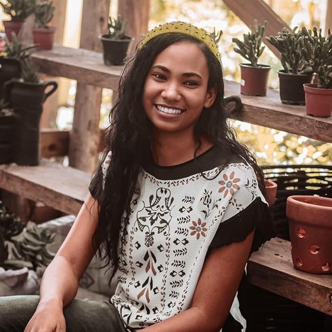 Madison Tyler Headbands for Women | Fashion Boho Headbands Top Knotted With Rhinestones Elastic Workout Hairbands | Outdoor and Party Headbands for Women Non Slip (linen color with rhinestones)