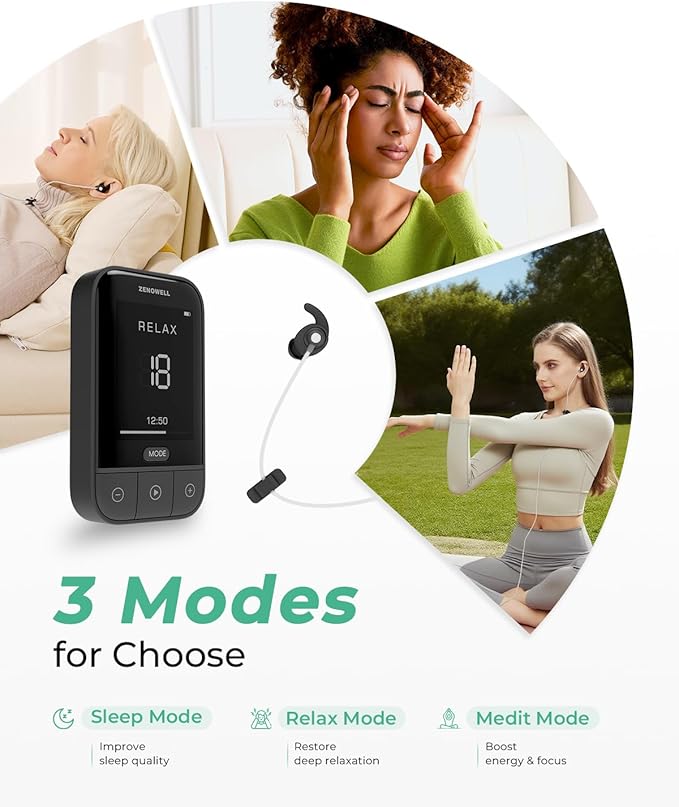 Relaxation Device for Better Sleep, Stress Relief, Calm, Anxiety Relief, Sleep Aid Device for Adults, Portable Zenowell Vita, Boost Energy and Focus, No Apps Required