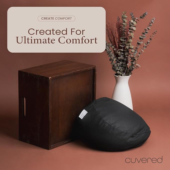 Meditation Cushion - 15" Buckwheat Pillow with Removable Cotton Cover and Carry Handle - Round Floor Cushion for Yoga, Meditation, Pilates, and Floor Sitting - Meditation Pillow by Cuvered