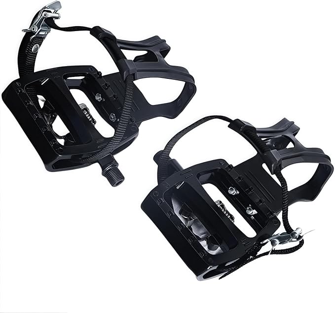 YBEKI Professional SPD/Toe Clip Spin Bike Pedals and Straps for Indoor Exercise Cycling & Peloton/Schwinn/Sunny/Bikes Compatible, 9/16" Axle with Sealed Bearings + 12-Month Warranty