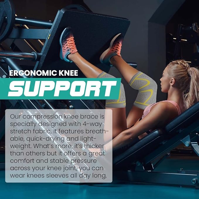 Modvel Compression Knee Brace for Women & Men, 2-Pack Knee Brace for Running Knee Pain, Knee Support Compression Sleeve, Workout Sports Knee Braces for Meniscus Tear, ACL & Arthritis Pain Relief