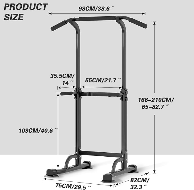 soges Power Tower Pull Up Bar Station, Free Standing Pull Up Rack Dip Station for Home Gym, Height Adjustable Home Strength Training Fitness Workout Equipment