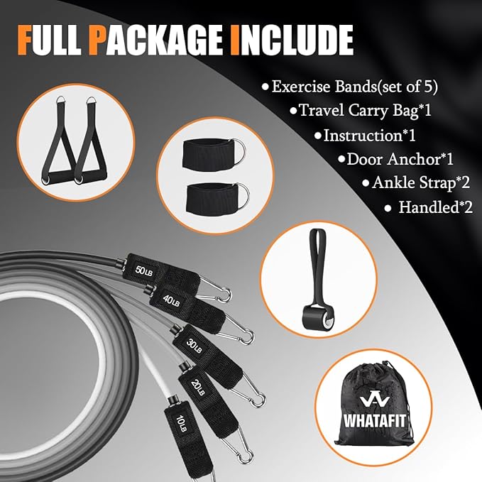 WHATAFIT Resistance Bands, Exercise Bands,Resistance Bands for Working Out, Work Out Bands with Handles for Men and Women Fitness, Strength Training Home Gym Equipment