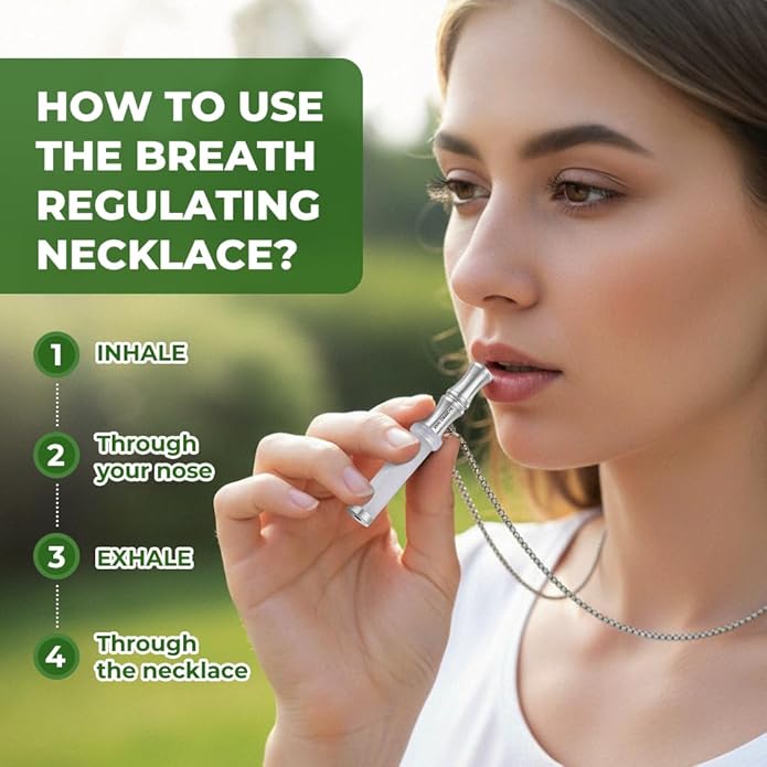 Breathe Free Necklace with Filter, Anxiety & Stress Relief Breath Tool for Meditation, Mindfulness and Relaxation,Natural Stone Breathing Necklace, Portable Wellness Gift for Adults