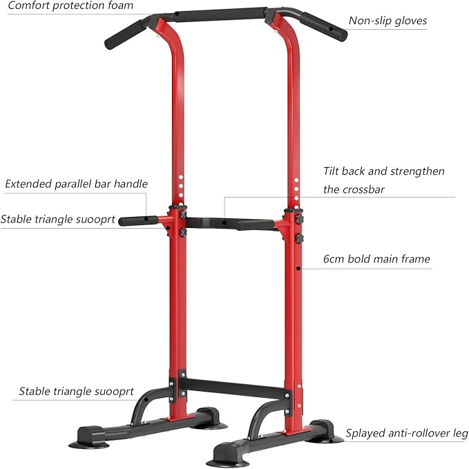 soges Power Tower Pull Up Bar Station, Free Standing Pull Up Rack Dip Station for Home Gym, Height Adjustable Home Strength Training Fitness Workout Equipment