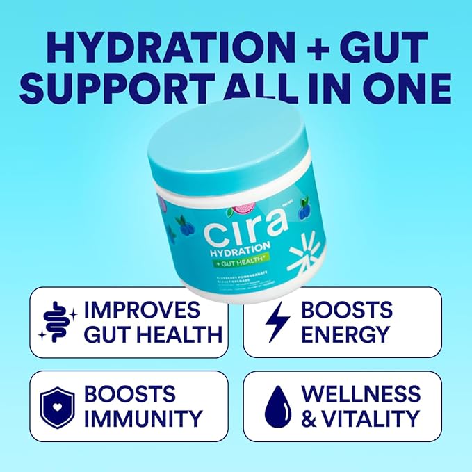 Cira Hydration + Gut Health Powder (45 Servings) - Electrolyte Drink Mix with Prebiotics & Probiotics for Digestion, Hydration & Recovery - Naturally Flavored with Stevia - Blueberry Pomegranate