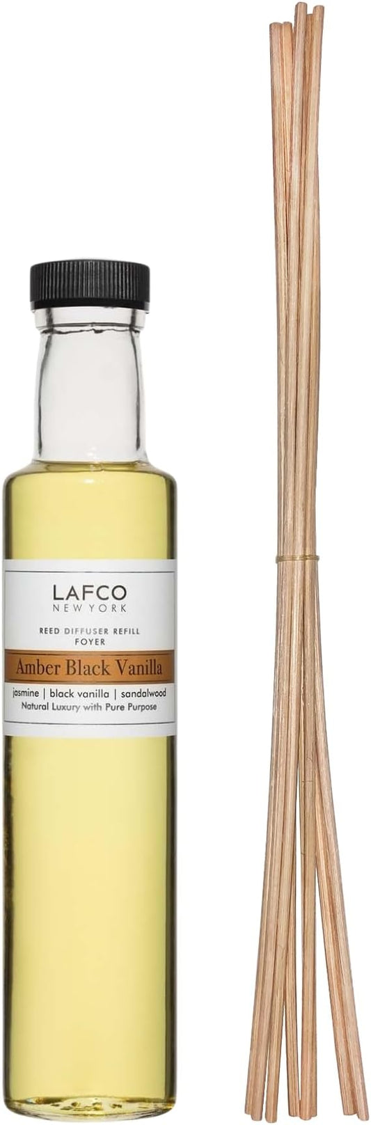LAFCO New York Reed Diffuser Refill, Amber Black Vanilla - 8.4 oz - Up to 4-Month Fragrance Life - Includes Natural Wood Reeds - Free of Dyes & Propellants - Made in The USA