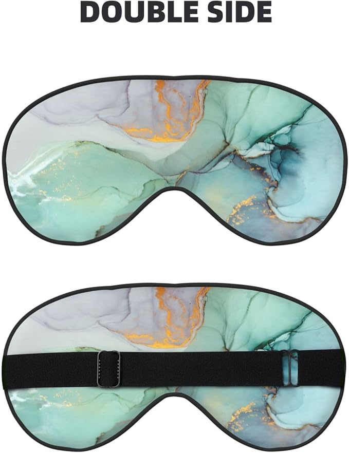Sleep Eye Mask Marble Turquoise Gold Ink Sleep Mask for Women Men Comfortable Eye Mask with Adjustable Strap Soft Eye Cover Blindfold for Travel Yoga Nap Shift Work