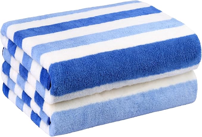 JML Microfiber Bath Towels, Bath Towel 2 Pack(30" x 60"), Oversized, Soft, Super Absorbent and Fast Drying, Multipurpose Use for Sports, Fitness, Yoga, Cabana Stripe Blue