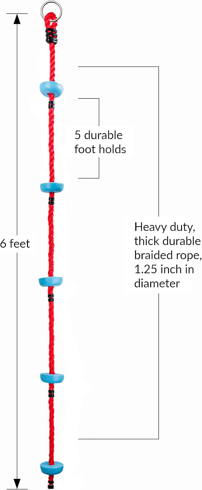 Lily's Things Climbing Rope for Kids | Ninja Warrior Accessories for Slackline Obstacle Course | Attach to Most Home Playground Equipment Sets | Ninja Slackline Accessories | 6Ft Long | 5 Foot Holds