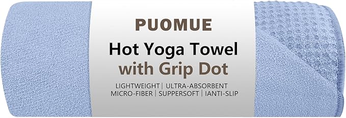 Hot Yoga Towel with Grip Dot, 72" x 24", Absorbent Microfiber Non Slip Yoga Mat Towel for Hot Yoga, Bikram, Pilates, Exercise and Fitness, Blue