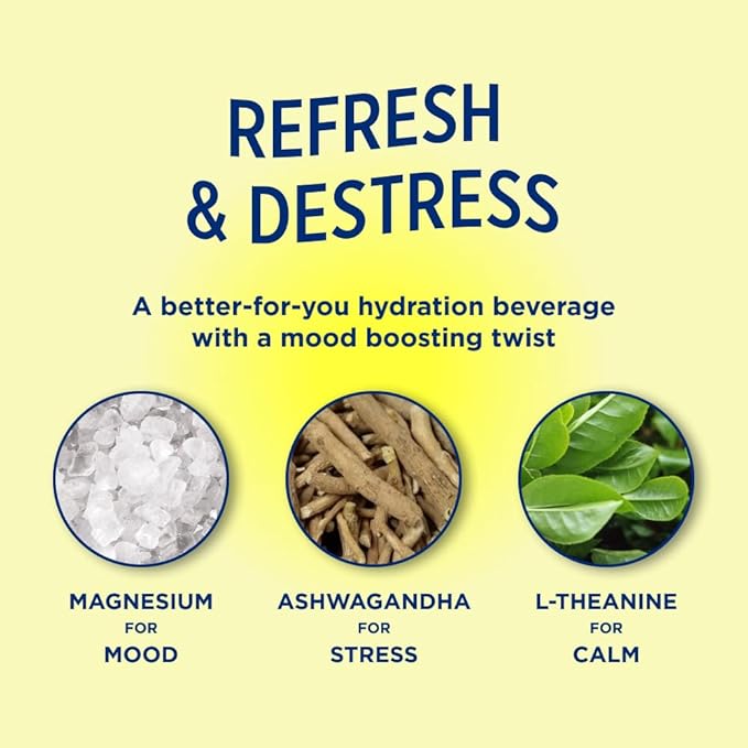 Leisure Hydration Non-Carbonated Electrolyte Refresher, Lemonade Flavor - Low Sugar Nutrient Enhanced Water Beverage - Get The Best Hydration Packed w/ Magnesium & Ashwagandha For Mood & Stress Support, Non-GMO, 16 oz (12-Cans)