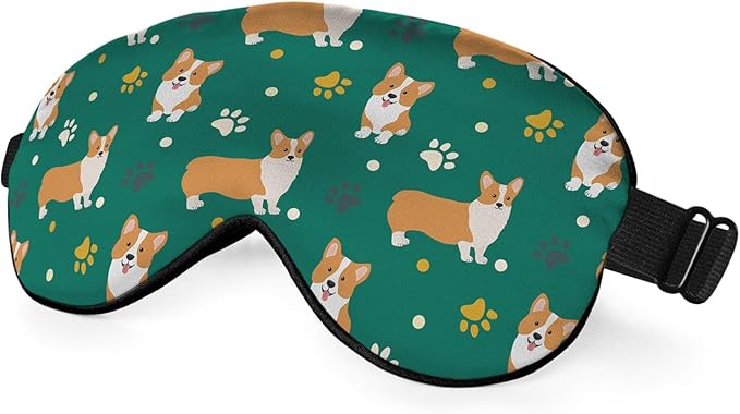 Funny Dog Sleep Mask Eye Mask Corgi Cute Puppies Cartoon Pet Animal Green Sleep Mask Light Blocking Adjustable Smooth Soft Eye Masks for Women Deep Rest Travel