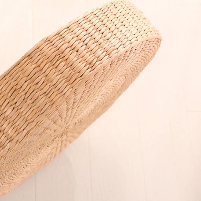 Comfortable Round Seat Cushion Woven Floor Cushion, Natural Straw Pouf Tatami Floor Poufs Meditation Cushion 40cm