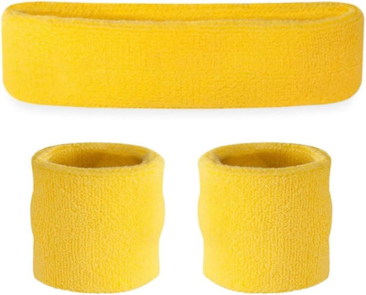 Suddora Sweatbands Set, Moisture Wicking 2 Wristbands and 1 Headband, Breathable Terry Cloth Athletic Bands for Basketball, Tennis, Yoga, Gym, Sweat Bands for Costumes and Cosplay