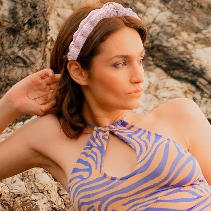 Madison Tyler Headbands for Women | Fashion Boho Top Knotted Pink Puff Cloth Workout Hairbands | Outdoor and Party Non-Slip Headbands