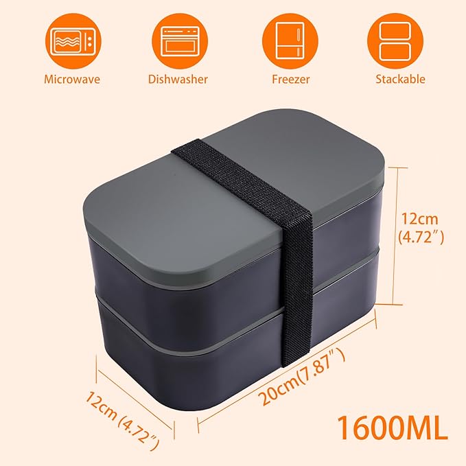 Bento Box Adult Lunch Box with lunch bag,Japanese Lunch Box Containers for Adult,Bento lunch Box with Leakproof 54OZ Black (black lid