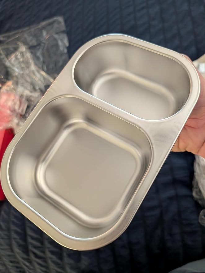 Palksky Lunch Containers Meal Prep Containers Stainless Steel, 2 Compartment Food Storage Containers with Leak-Proof Lids, Reusable Airtight Bento lunch Boxes, Kitchen Storage, Freezer (3 Packs)