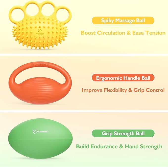 FitBeast Hand Exercise Ball Setโ3 Pack Hand Squeeze Balls for Hand Therapy, Grip Strength, Finger & Wrist Training, Stress Balls for Adults, Ideal for Rehab, Arthritis, Carpal Tunnel