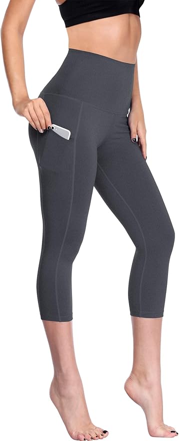 NELEUS Women's Tummy Control High Waist Capri Running Leggings Yoga Pants with Pocket