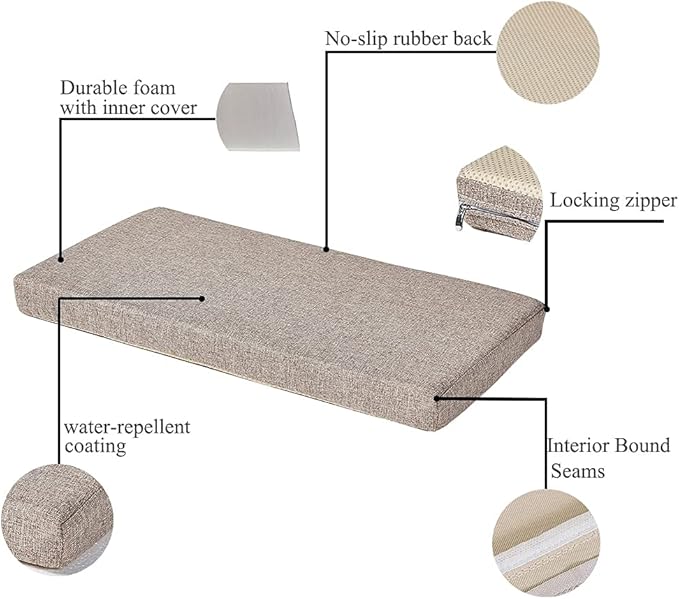 inBeige Bench seat Chair Pads Non-Slip Rubber Back Indoor Swing /Settee Cushion 45'X18'X2'(114X45.5X5CM)