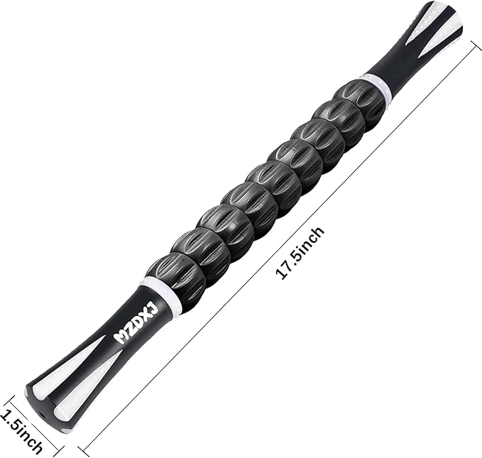 Muscle Roller Stick for Athletes - Deep Tissue Fascia Blaster & Roller Massager for Myofascial Pain Relief - Handheld Physical Therapy & Recovery Tool(White black-18 inch)