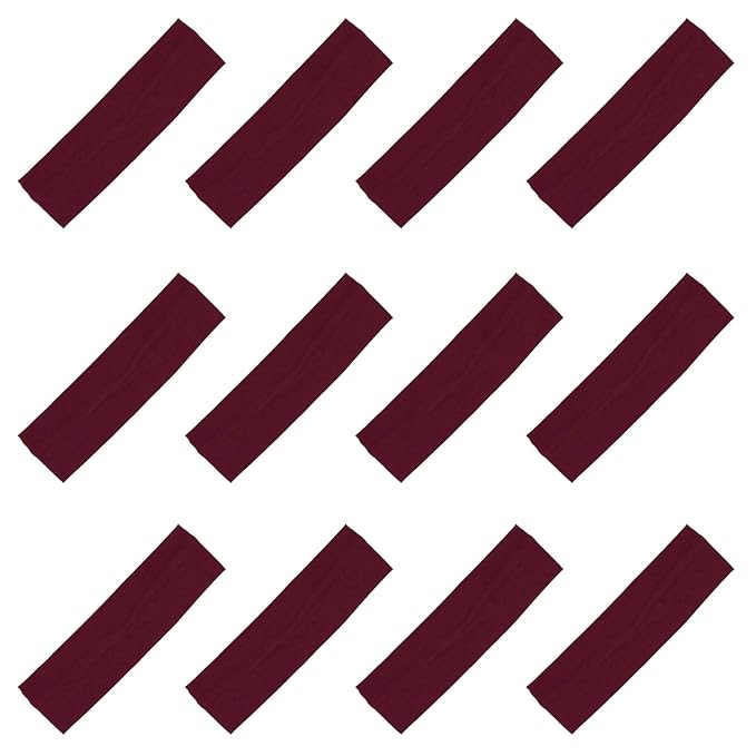 Kenz Laurenz Soft and Stretchy Elastic Cotton Headbands, Pack of 12, Maroon