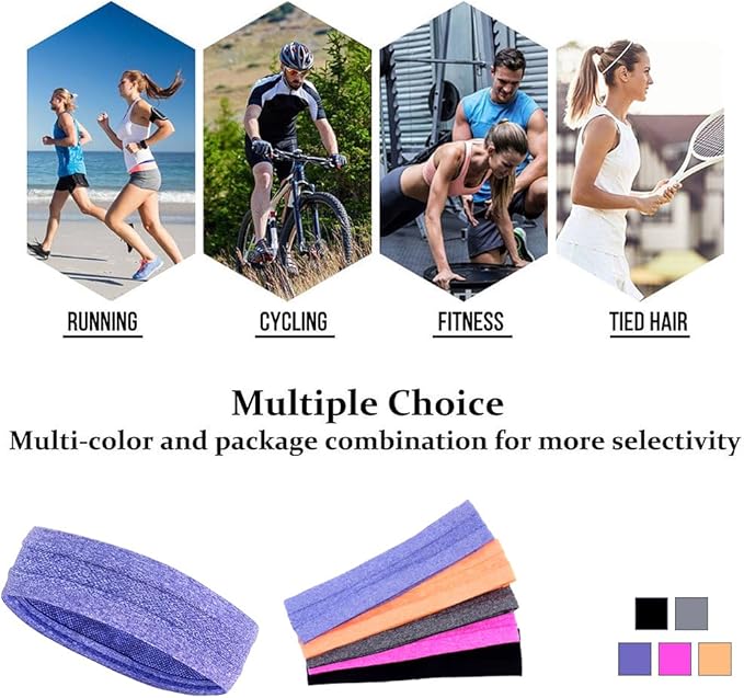 Workout Headbands Non Slip Headband Sport Headbands Sweatbands Elastic Sport Hair Bands for Sports Travel Indoor Fitness Gym
