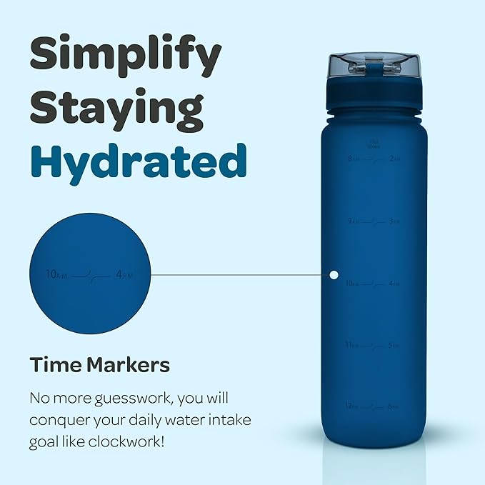 Hydracy Water Bottle with Time Marker -Large BPA Free Water Bottle & No Sweat Sleeve -Leak Proof Gym Bottle with Fruit Infuser Strainer & Times to Drink -Ideal for Fitness Sports & Outdoors