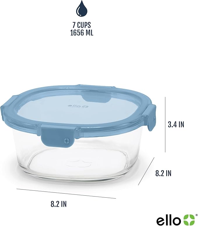 Ello Color Lock 7 Cup 4PC, 2 Pack Glass Meal Prep Sets Leak-Proof Glass Food Storage Containers with Airtight BPA-Free Plastic Lids, Dishwasher, Microwave, and Freezer Safe, Desert Festival