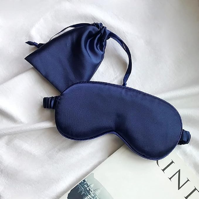 Silk Satin Sleeping Eye Mask, Navy Sleep Eye Night Blindfold for Women and Men, Soft Breathable Blackout Eyeshade Eye Cover for Travel, Wedding Bridesmaid Gift