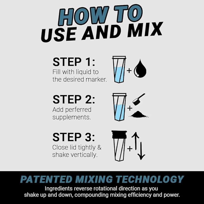 HELIMIX 1.5 Vortex Blender Shaker Bottle Holds Upto 20oz | No Blending Ball or Whisk | USA Made | Portable Pre Workout Whey Protein Drink Shaker Cup | Mixes Cocktails Smoothies Shakes | Top Rack Safe