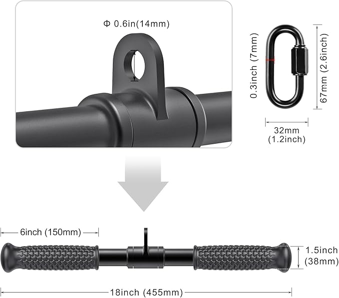 SELEWARE Rotating Straight Bar Cable Machines Attachments for Gym, Pull Down Bar Press Down Bar with Non-Slip Rubber Handle, Universal Attachment for Cable Machines