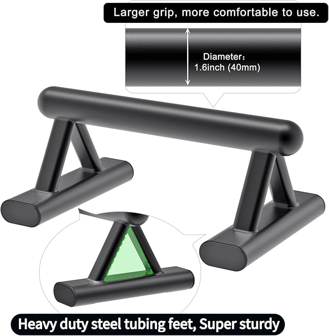 SELEWAERE Parallettes Floor Workout Push Up Handles Non-Slip Pushup Bars Handstand Bars for Calisthenic Fitness Sturdy Steel Tubing, Load up to 600 lbs